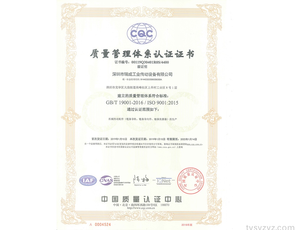 深圳瑞成质量管理体系证书